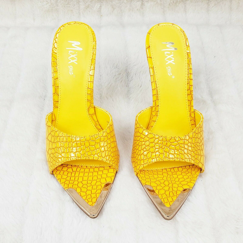 Venus Yellow Slim High Heel Pointy Toe Slip On Sandals Slides Clogs - Totally Wicked Footwear