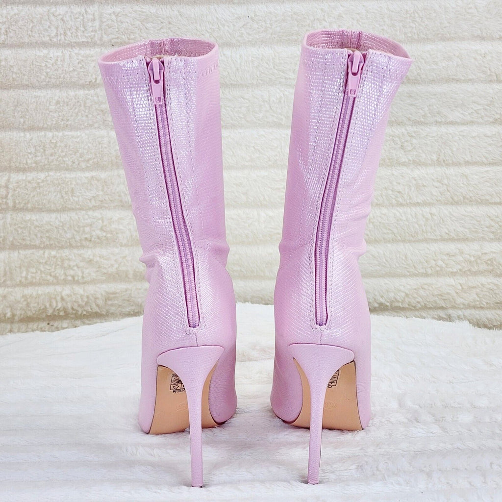 Odin Shimmery Baby Pink High Heel Stretch Fabric Ankle Boots - Totally Wicked Footwear