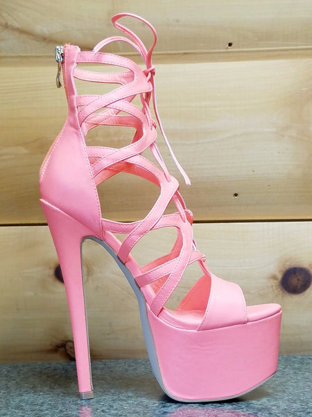 Coral fashion lace up heels