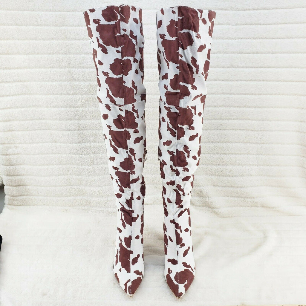 Bad Girlz Brown Cow Print Wide Top Thigh High Boots 4" Heels - Totally Wicked Footwear