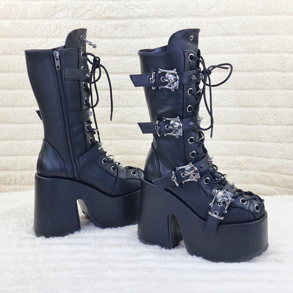 Demonia Camel 115 Stacked Black Matte Platform Goth Punk Calf Boot IN STOCK NY - Totally Wicked Footwear
