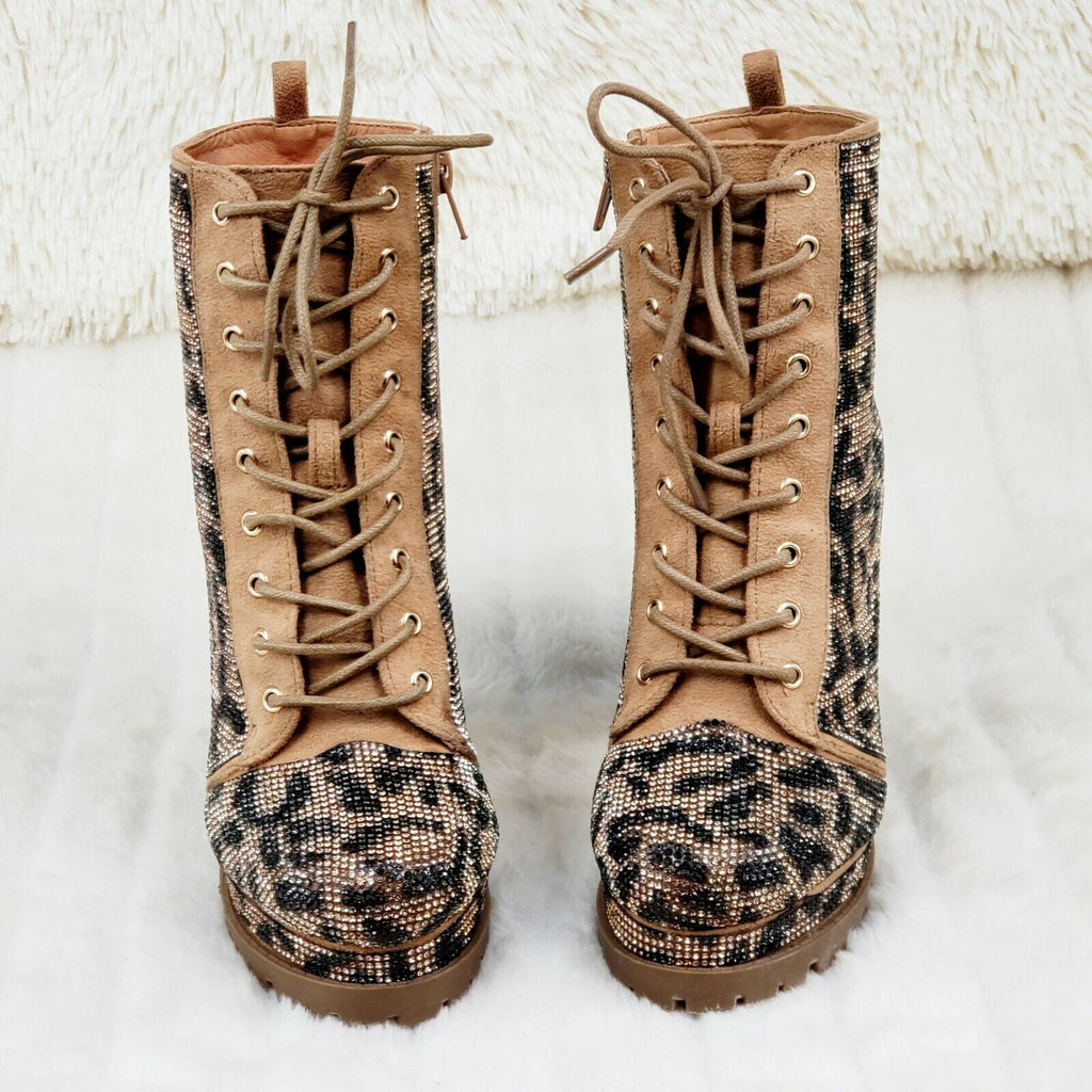 Wild Diva Vivian 15 Leopard Rhinestone High Heel  Platform Ankle Boots - Totally Wicked Footwear