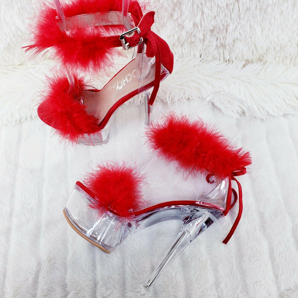 Red Marabou Feather Platform Shoes Sandals 6" High Heel Sandals Shoes - Totally Wicked Footwear