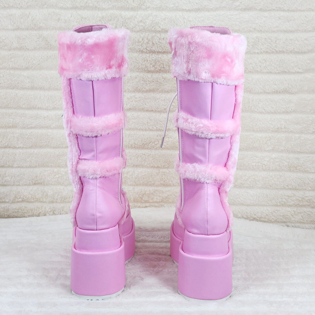 Bear 202 Pink Faux Fur / V Leather Platform Goth Punk Calf Boots NY Stomper - Totally Wicked Footwear