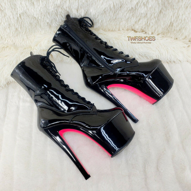 Sky 1020TT Black Patent UV Neon Pink Platform Ankle Boot 7" High Heels Shoes NY - Totally Wicked Footwear