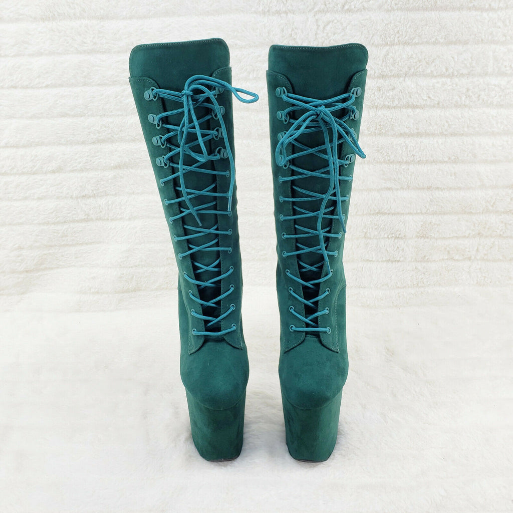 Flamingo 1050FS Emerald Green V-Suede 8" Heel Platform Mid Calf Boots US 6-12 NY - Totally Wicked Footwear