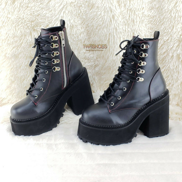 Assault 100 Gothic Punk Heel Cleat Platform Red Stitch Ankle Boot NY - Totally Wicked Footwear