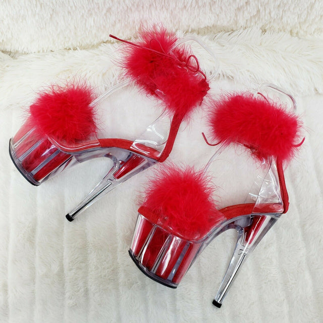 Adore 724F Red Marabou Platform Shoes Sandals 7" High Heel Shoes NY - Totally Wicked Footwear