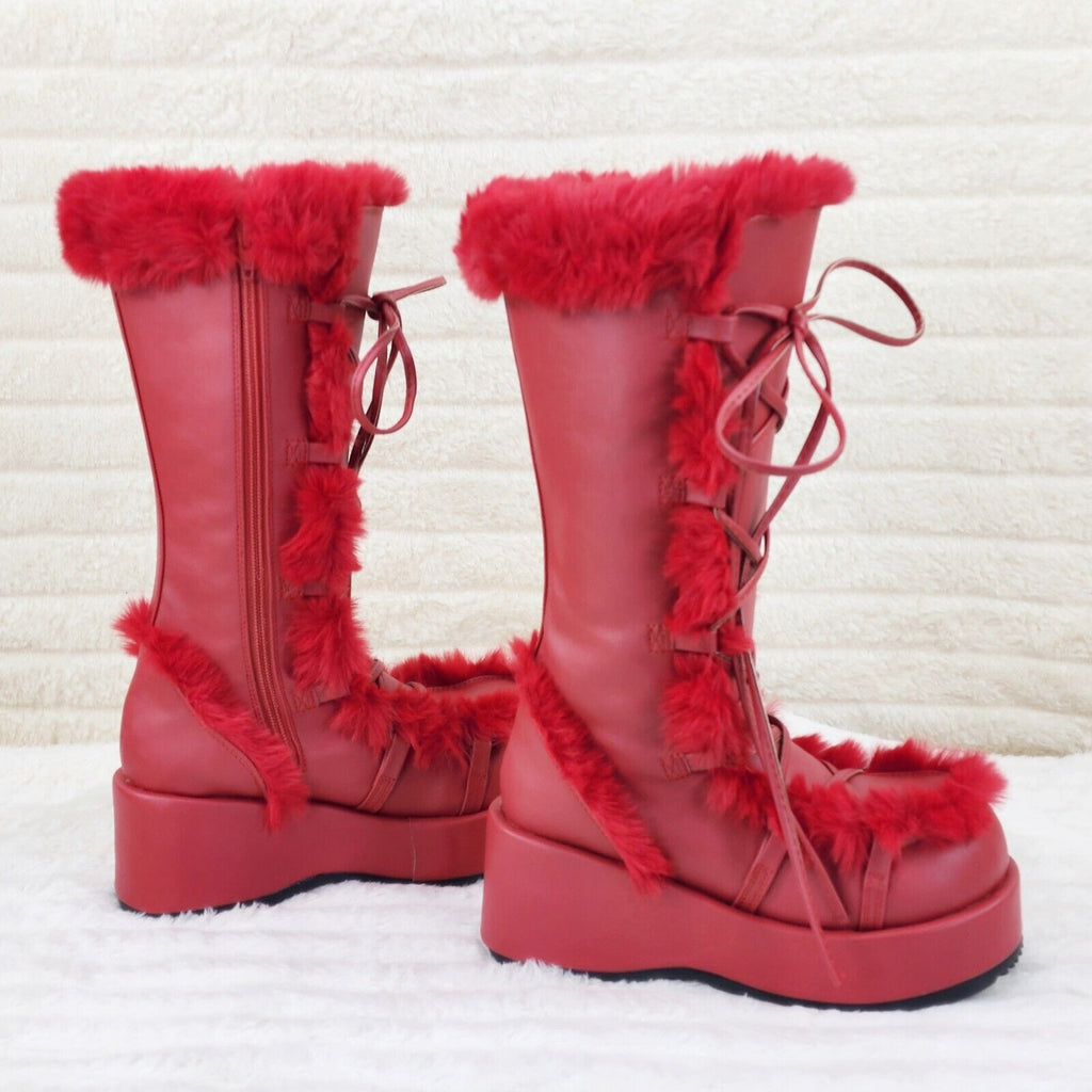 311 Cub Stomper Red Mammoth Platform Goth Punk Calf Knee Boots NY - Totally Wicked Footwear