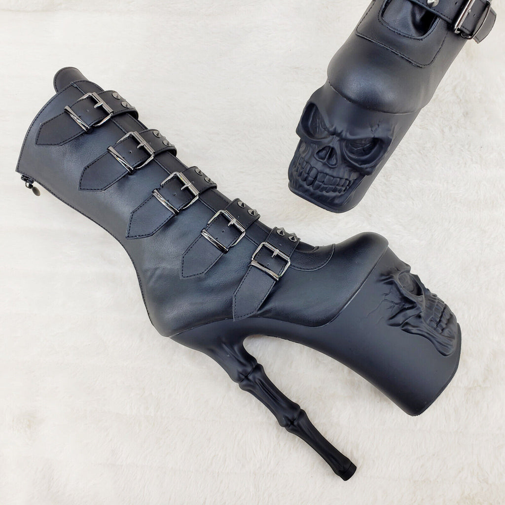 Rapture Black Matte Skull & Bones 8" High Heel Platform Boots IN HOUSE NY 1052 - Totally Wicked Footwear