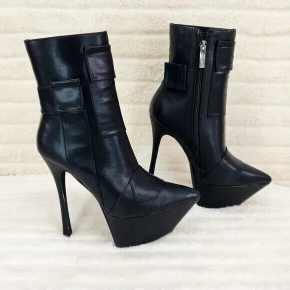 Kinder Pointy Toe Platform Stiletto Heel Ankle Boots Black Patchwork - Totally Wicked Footwear