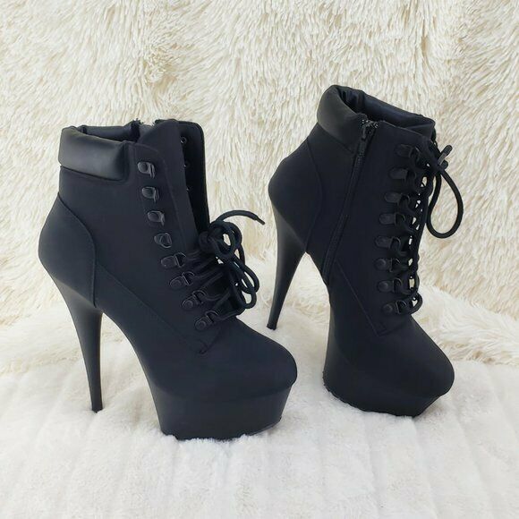 Delight 600tl Black Nubuck Work Style 6" High Heel Ankle Boots US Size 7 - 14 NY - Totally Wicked Footwear