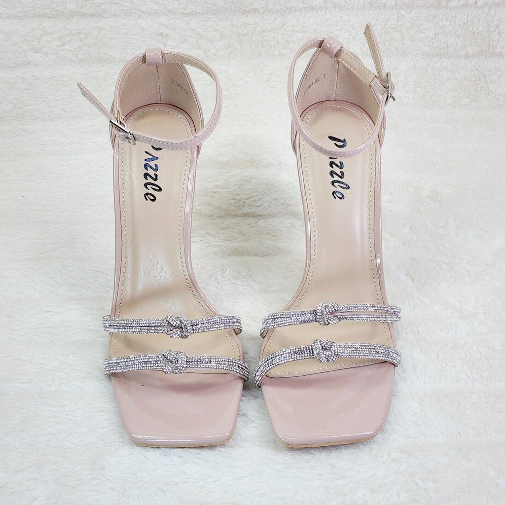 Symm Nude Patent Rhinestone Strap High Heel Stiletto Shoes - Totally Wicked Footwear