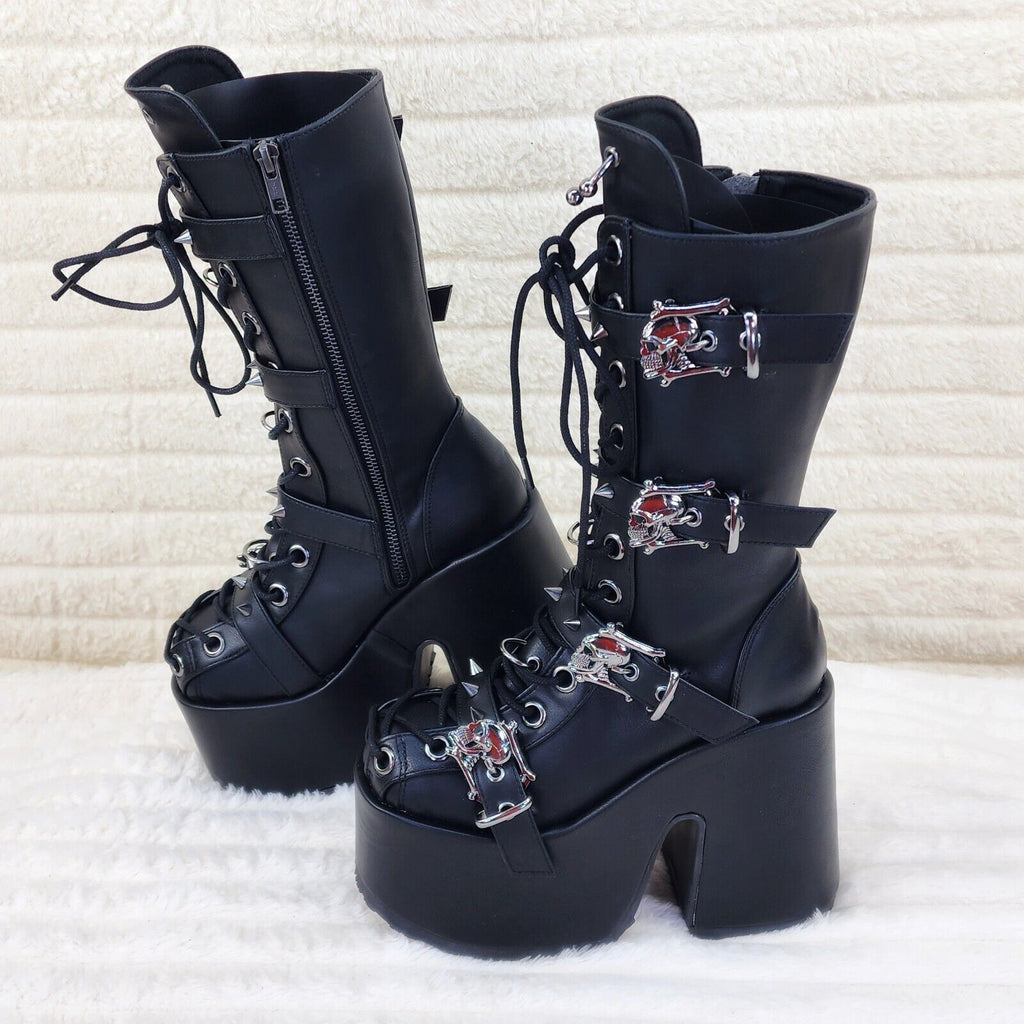 Demonia Camel 115 Stacked Black Matte Platform Goth Punk Calf Boot IN STOCK NY - Totally Wicked Footwear