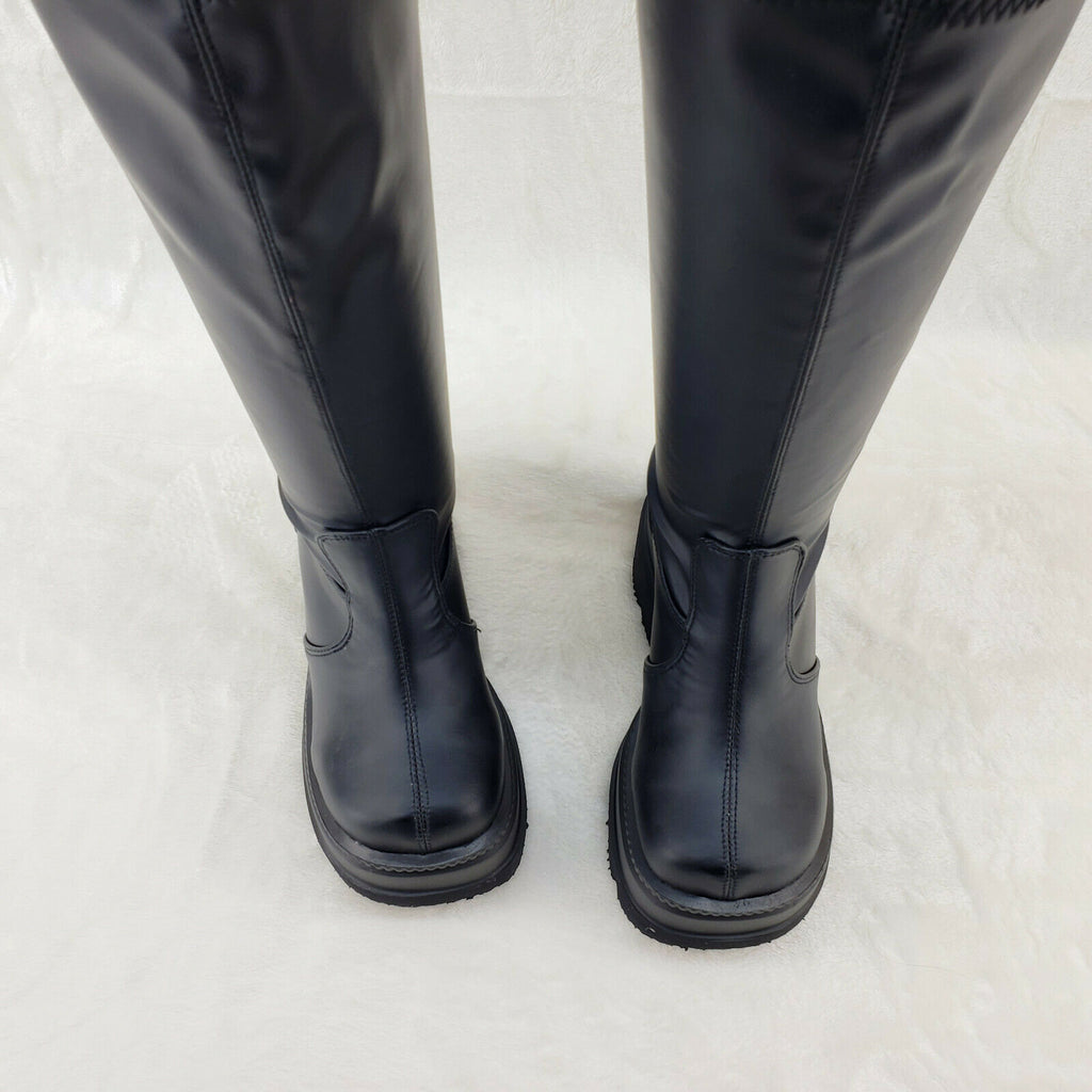 Shaker 65WC Wide Calf Stretch Matte Platform 4.5" Wedge Heel Knee Boots NY - Totally Wicked Footwear
