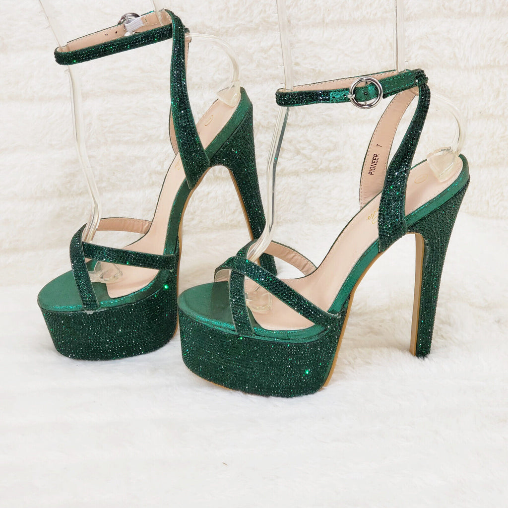 Bejeweled Pioneer Emerald Green Sparkling Rhinestone Platform 6.5" Heels Shoes - Totally Wicked Footwear