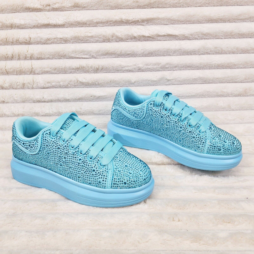 Cush Baby Blue Rhinestone Sneakers Tennis Shoes - Totally Wicked Footwear