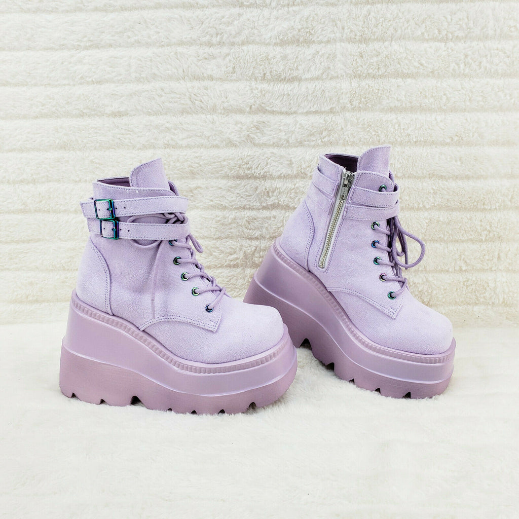 Shaker 52 Lilac Faux Suede Platform 4.5" Wedge Heel Ankle Boots Size 6-12 NY - Totally Wicked Footwear