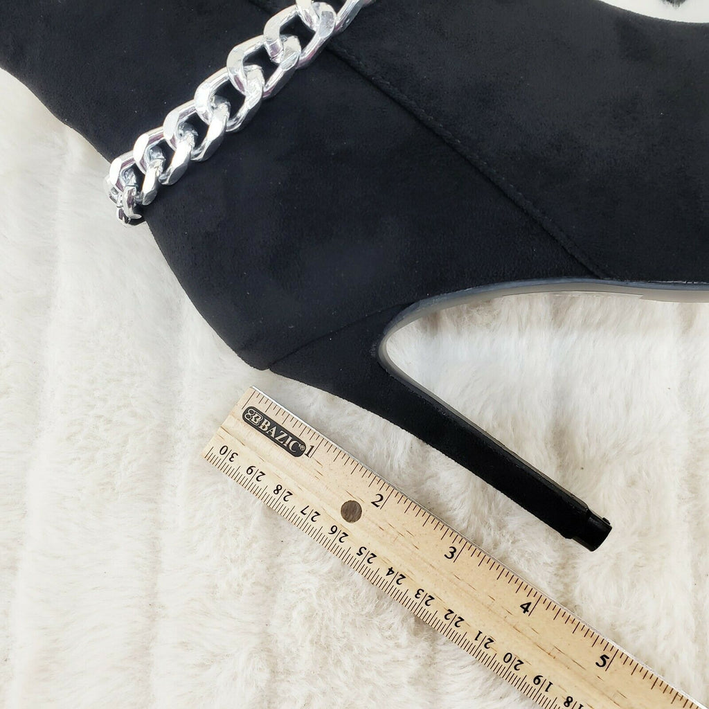 Mata Black FX Suede & Chain Sexy Pointy Toe 4" Stiletto High Heel Ankle Boots - Totally Wicked Footwear