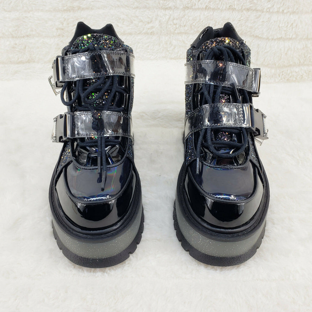 Slacker 50 Black Multi Glitter Platform Sneaker Ankle Boots - Totally Wicked Footwear