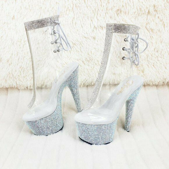 1018C Bejeweled Rhinestone Platform & Trim Ankle Boots High Heels Shoes Shooties - Totally Wicked Footwear