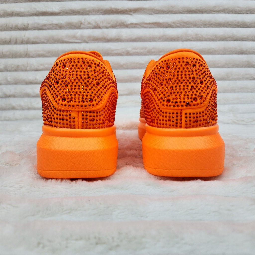 Cush Baby Bright Orange Rhinestone Sneakers Tennis Shoes - Totally Wicked Footwear