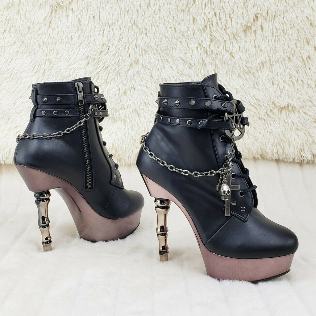 Muerto 1001 Finger Bone Heel Platform Biker Ankle Boots Charm Chain In House - Totally Wicked Footwear