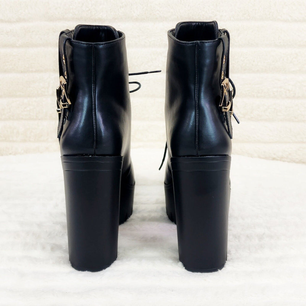 Linda Black Chunky Block Heel Lave Up Ankle Boots Brand New - Totally Wicked Footwear