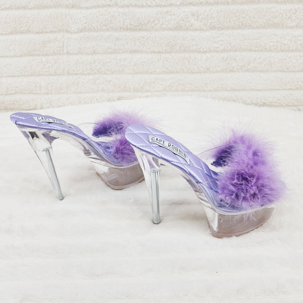 Maren Marabou Feather Slip On Platform 6" Stiletto Heel Shoes Lilac Purple - Totally Wicked Footwear