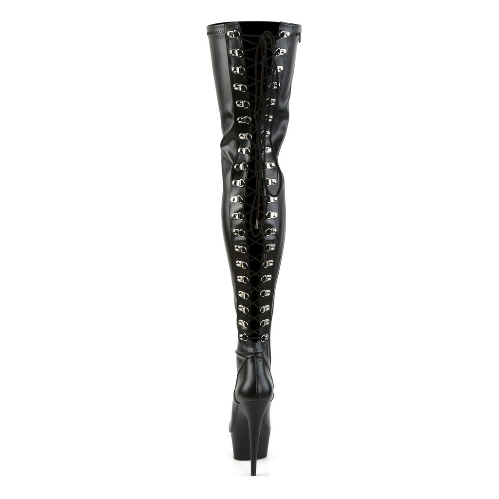 Delight 3063 Back Lace Thigh High Platform Boots 6" High Heels Black Matte - Totally Wicked Footwear