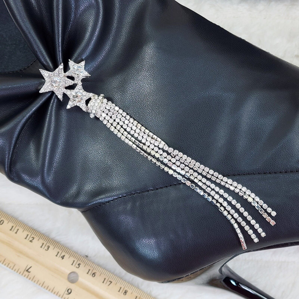 Sherry Black Pull on Drape Rhinestone Pendent High Heel Ankle Boots - Totally Wicked Footwear