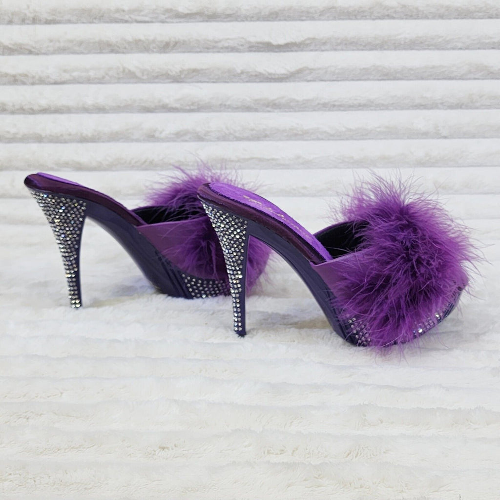 Elegance Marabou Feather Slip On Platform Sandals 5" Stiletto Heel Shoes Purple - Totally Wicked Footwear