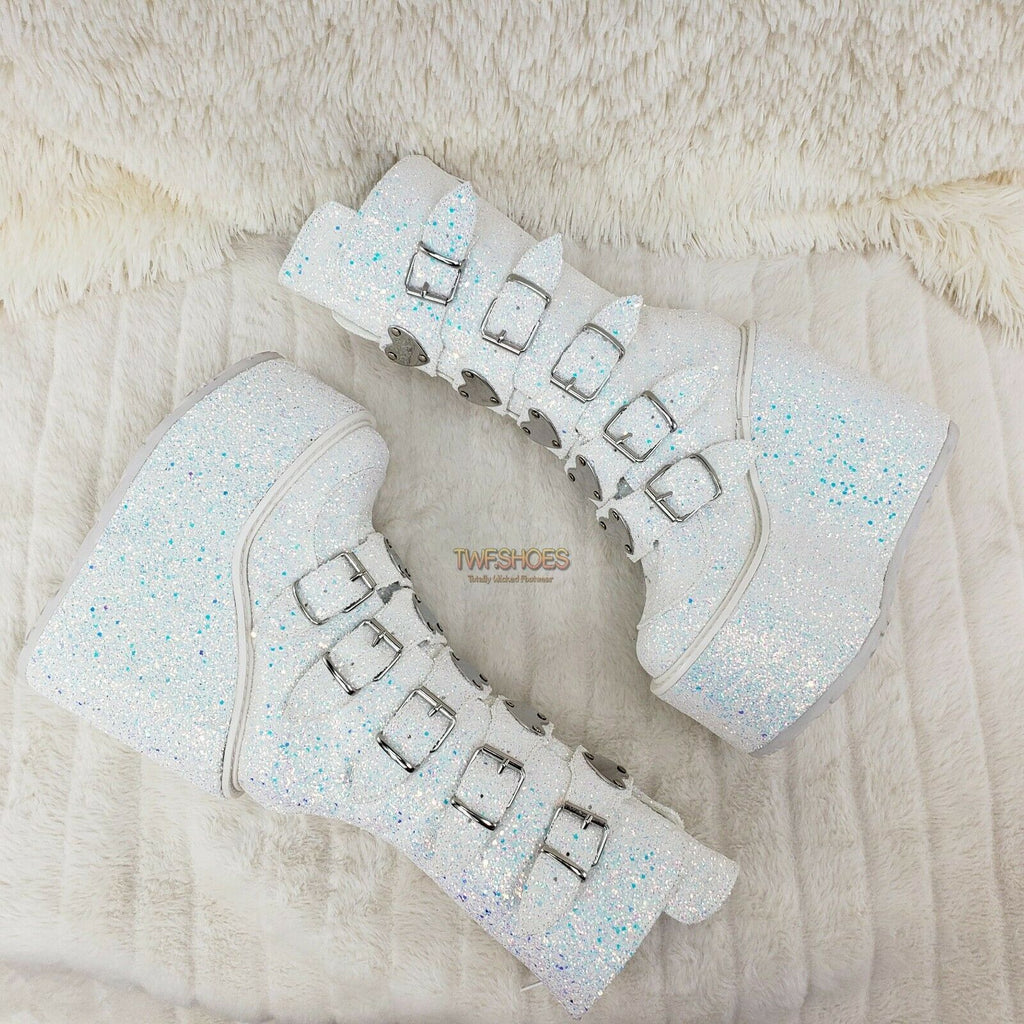 Swing 230G White Multi Glitter Mid Calf Boot 5.5" Platform Heart Strap 6-12 NY - Totally Wicked Footwear