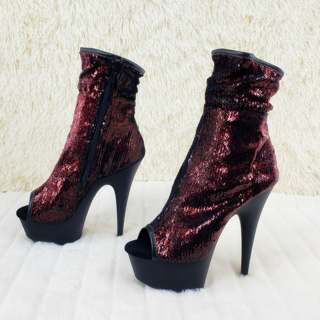 Delight 1008SQ Black Burgundy Red Sequin Slouchy Ankle Boot 6" High Heels NY - Totally Wicked Footwear