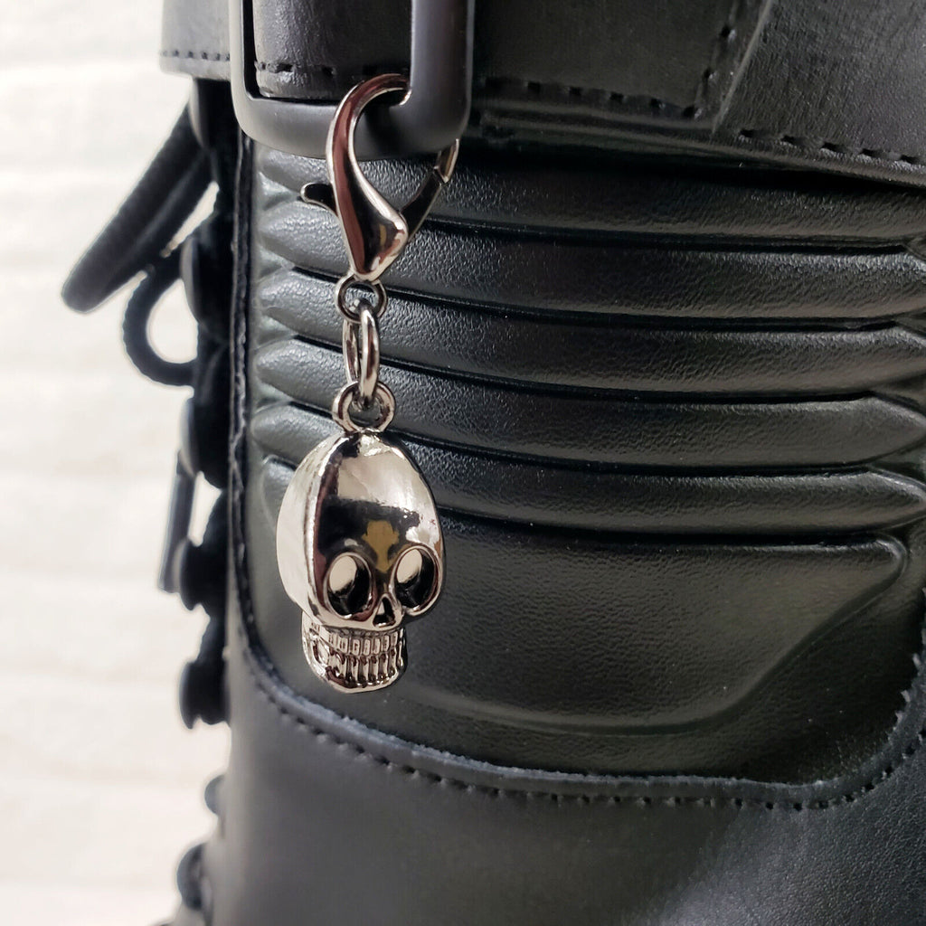 Rapture Brushed Skull & Bones 8" High Heel Platform Ankle Boots Lighted Eyes NY - Totally Wicked Footwear
