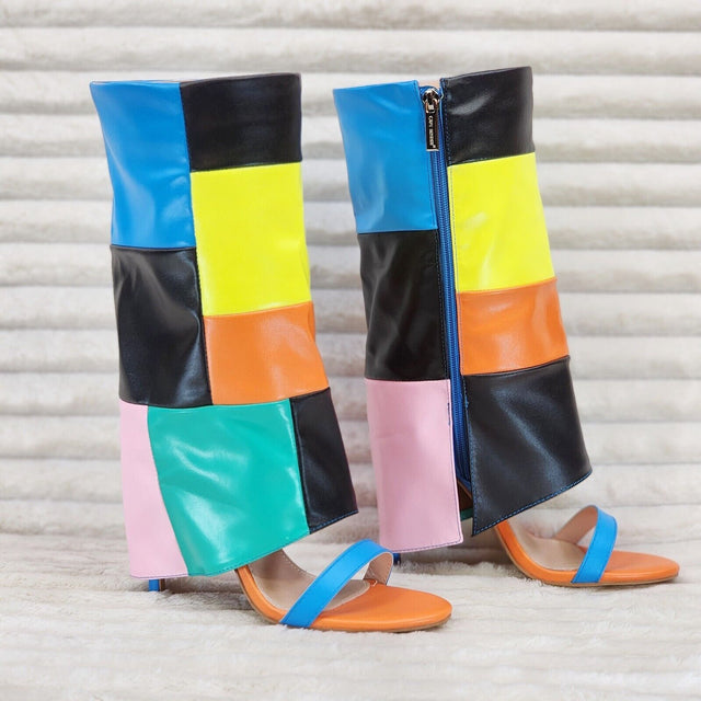 Paris Color Block Stiletto Fold Over Skirted Shootie Boot Sandals - Totally Wicked Footwear