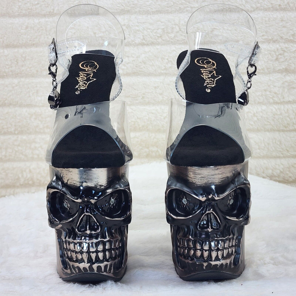 Rapture Clear Pewter Skull & Bones LED 8" High Heel Platform Shoes 5-10 NY - Totally Wicked Footwear
