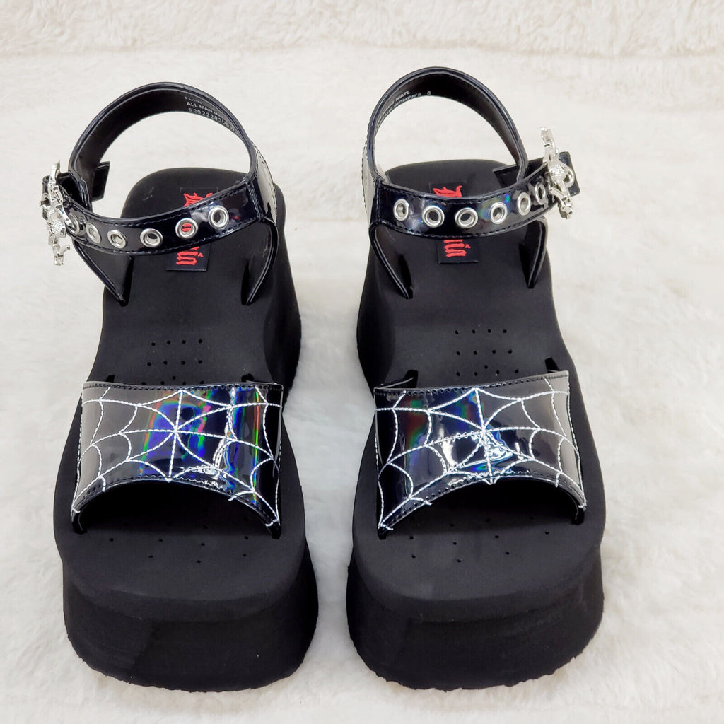 Funn Platform Goth Spider Web Sandals Ankle Strap Wedge Shoes Patent In House - Totally Wicked Footwear