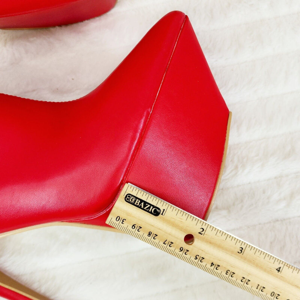 Kinder Pointy Toe Platform Stiletto Heel Ankle Boots Bright Red Stretch - Totally Wicked Footwear