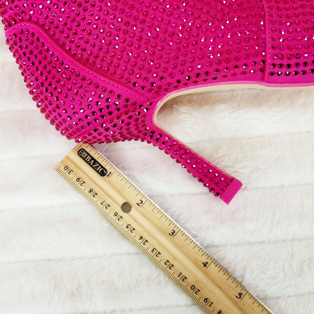Stunning Fuchsia Hot Pink Stretch Rhinestone Ankle Boots 3.5" Heels - Totally Wicked Footwear