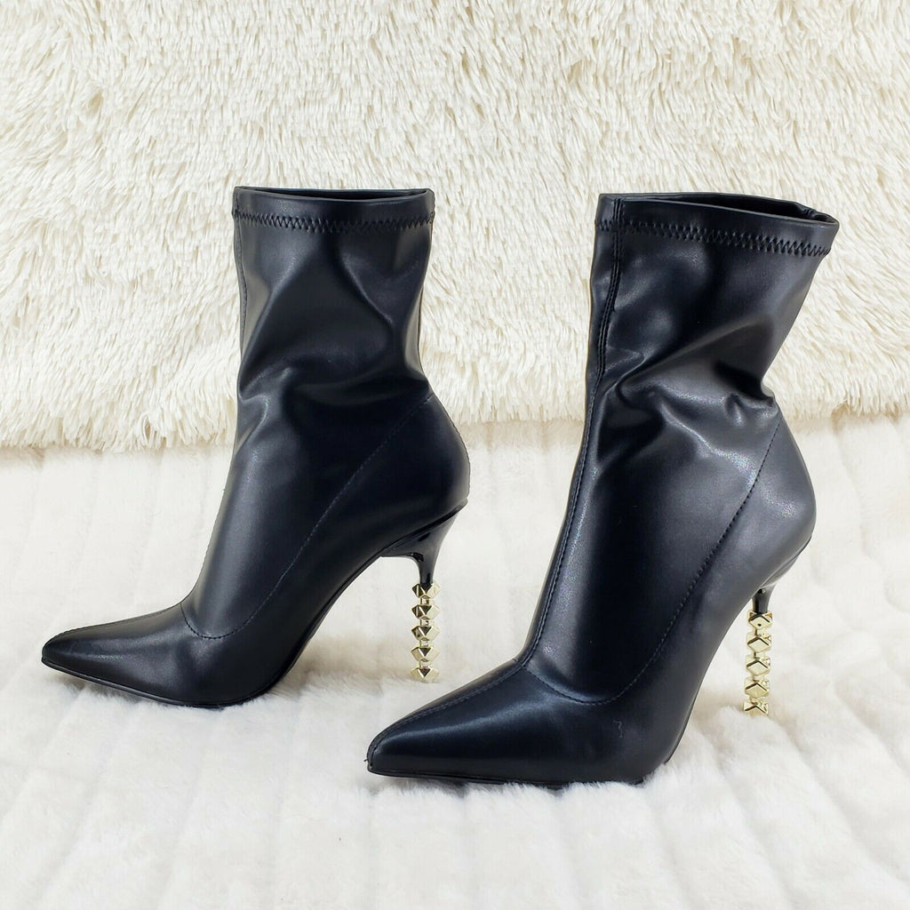 5" Geo Deco High Heel Black Stretchy Pointy Toe Ankle Boots My Vice - Totally Wicked Footwear