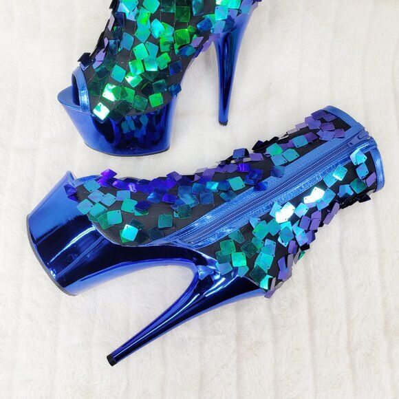 Delight 1031SQ Green Mermaid Sequin Ankle Boot 7" High Heel Shoe Sizes 11 NY - Totally Wicked Footwear