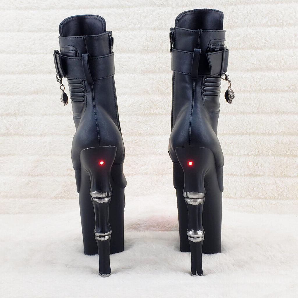 Rapture Black Skull & Bones 8" High Heel Platform Ankle Boots Lighted Eyes NY - Totally Wicked Footwear