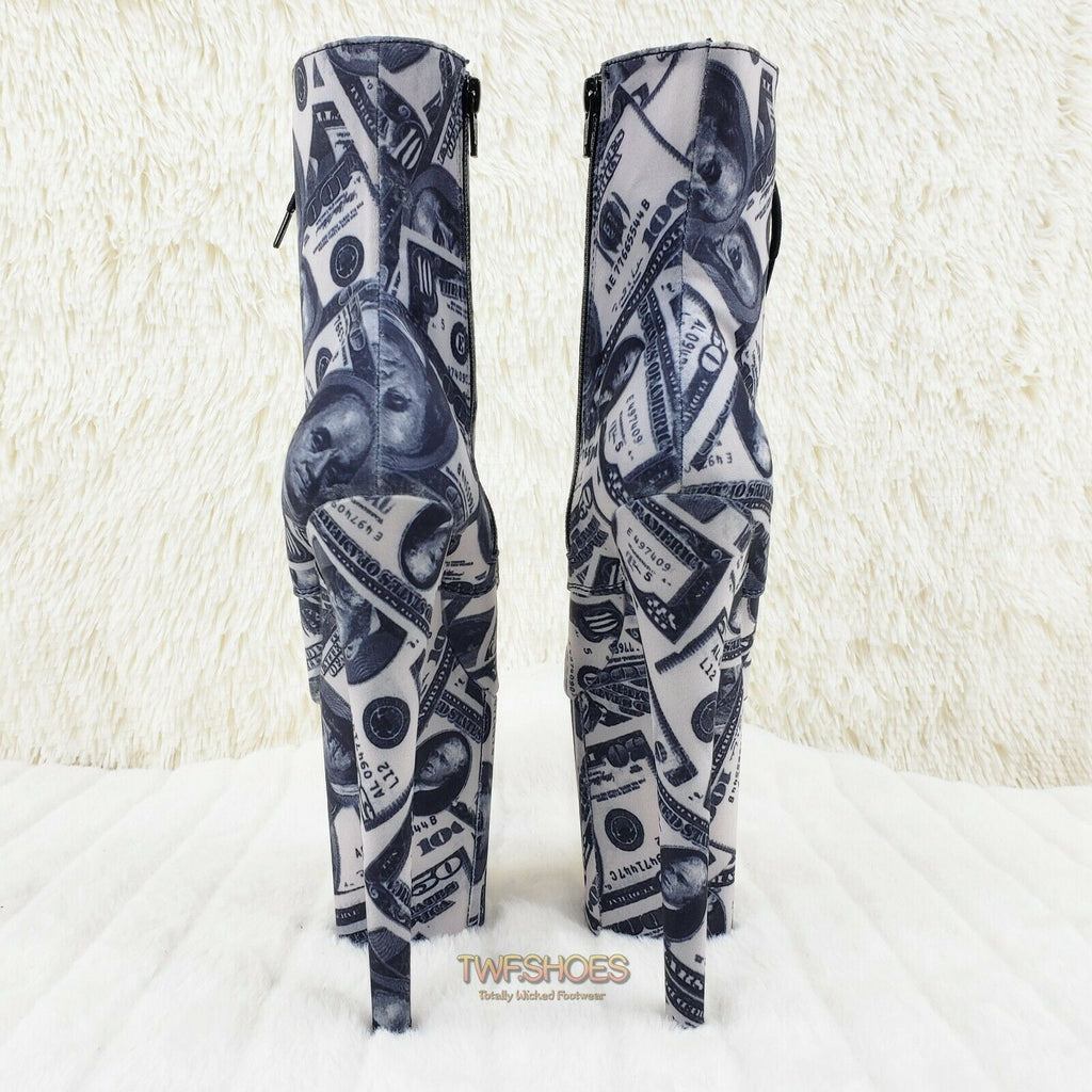 Flamingo 1020DP Money Print Platform 8" High Heel Lace Up Ankle Boots 6-12 NY - Totally Wicked Footwear