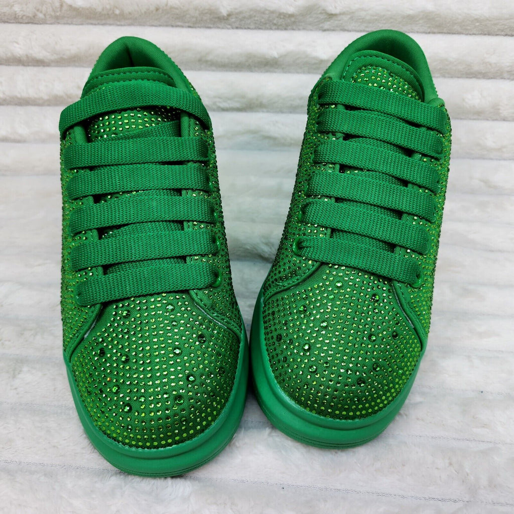 Cush Baby Green Rhinestone Sneakers Tennis Shoes - Totally Wicked Footwear