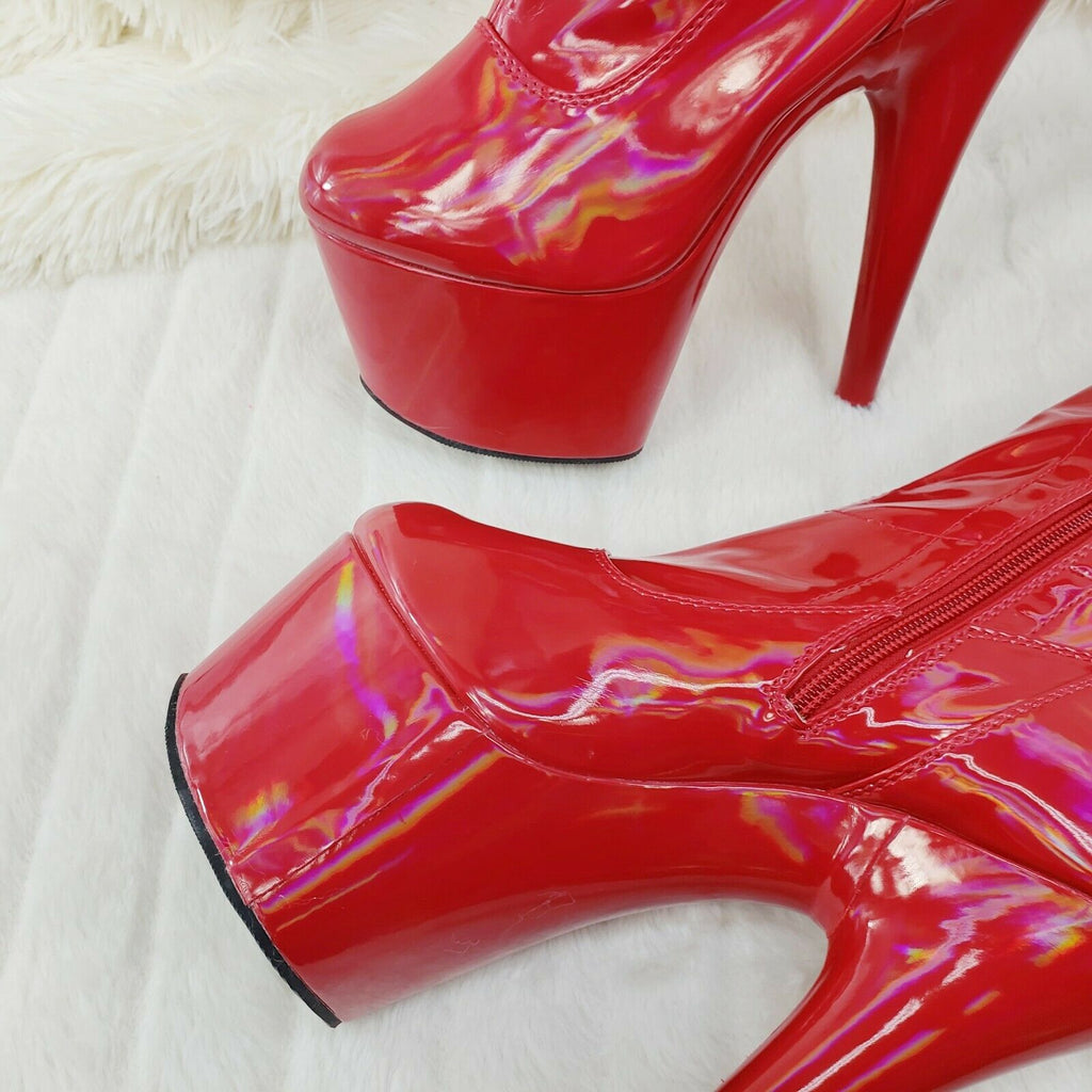 ADORE 3000 Red Hologram Patent Over The Knee Platform Thigh Boot 7" Heel 5 -14 - Totally Wicked Footwear