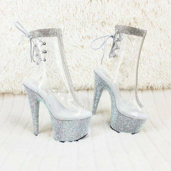 1018C Bejeweled Rhinestone Platform & Trim Ankle Boots High Heels Shoes Shooties - Totally Wicked Footwear