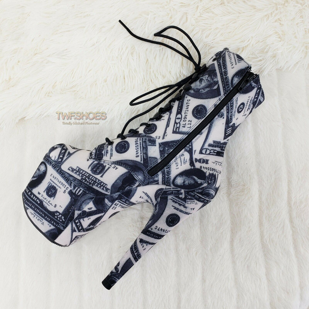 Adore 1020DP Money Print Platform 7" High Heel Lace Up Ankle Boots 6-12 NY - Totally Wicked Footwear