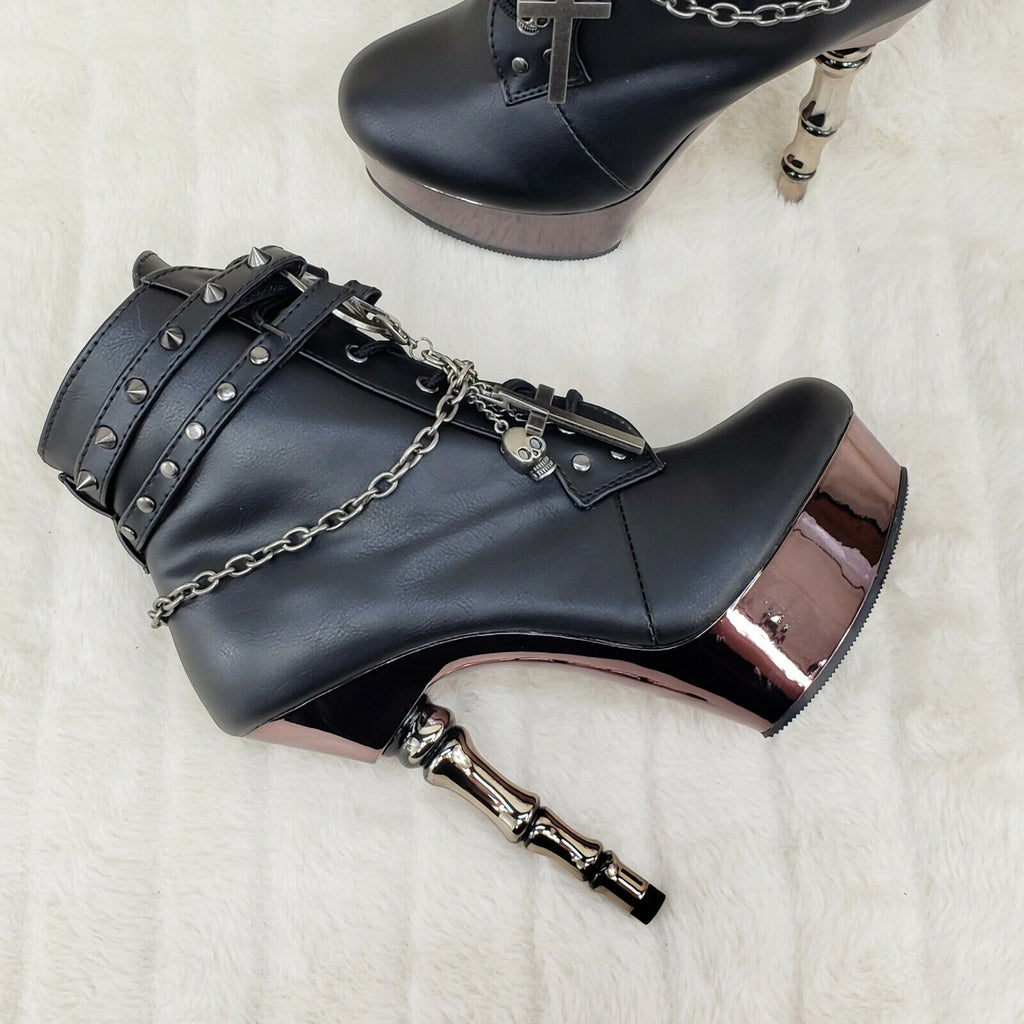 Muerto 1001 Finger Bone Heel Platform Biker Ankle Boots Charm Chain In House - Totally Wicked Footwear