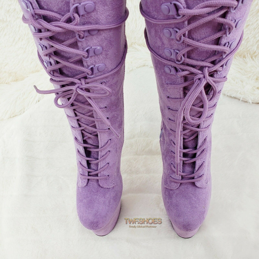 Flamingo 1050FS Lilac Purple V-Suede 8" Heel Platform Mid Calf Boots US 6-12 NY - Totally Wicked Footwear